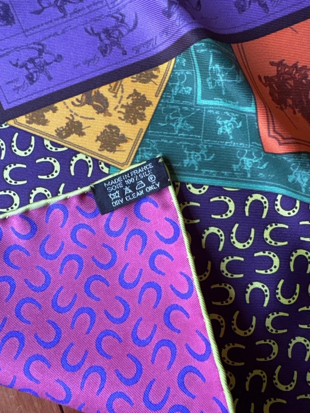 Hermes 90cm Silk Scarf A Cheval sur Mon Carre' eggplant bright pink Bali Barret